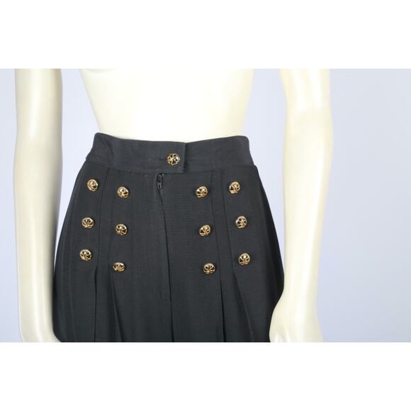 Vintage Black High Elastic Waist Wide Leg Dress Pants Gold Button Trousers Sz 4 - Picture 6 of 16
